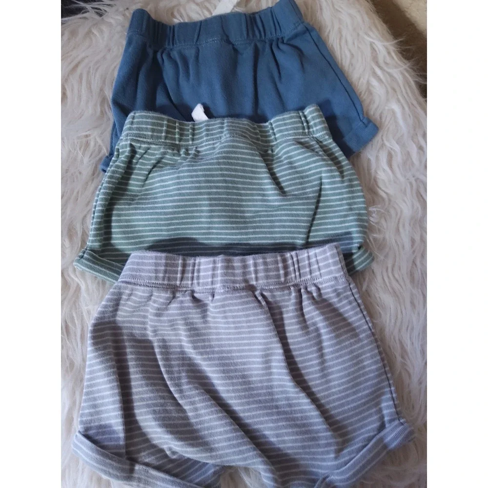 Carters Child of Mine Baby Shorts Bundle 3 Pack Blue Green Grey 0-3M